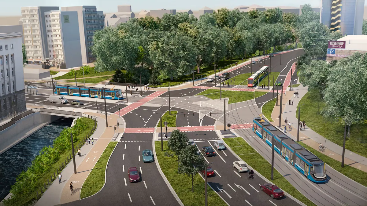 Die Visualisierung zeigt, wie der Falkeplatz nach Fertigstellung des Bauvorhabens aussehen soll. 