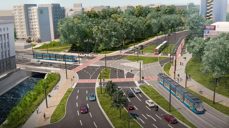 Die Visualisierung zeigt, wie der Falkeplatz nach Fertigstellung des Bauvorhabens aussehen soll. 