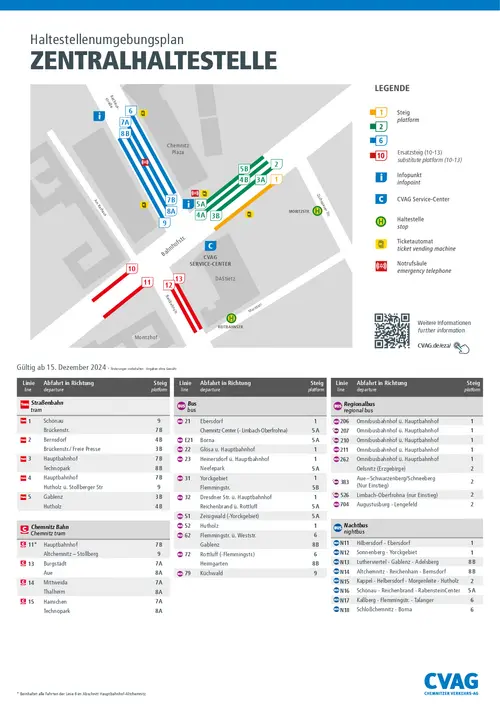 bus and tram stop area map for central bus und tram stop