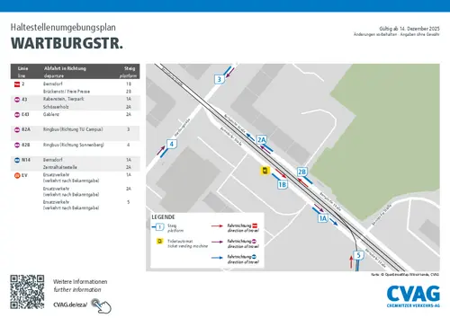 Haltestellenumgebungsplan der Haltestelle Wartburgstraße